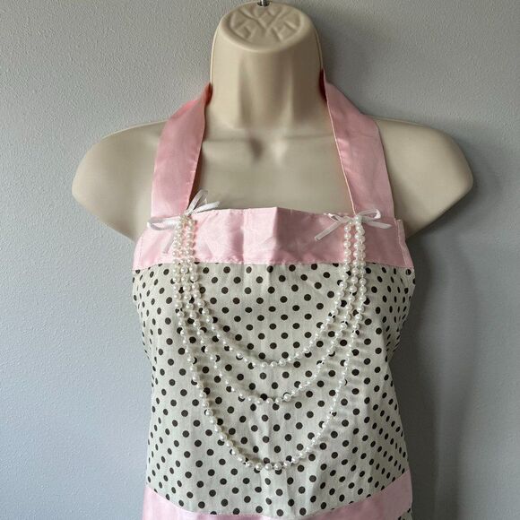 Apron Shabby Chic Polka Dot W/Faux Beads - Picture 2 of 6